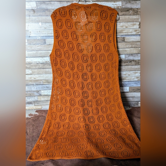 New Orange Sleeveless Knit Sweater Vest With Ties - Picture 9 of 13